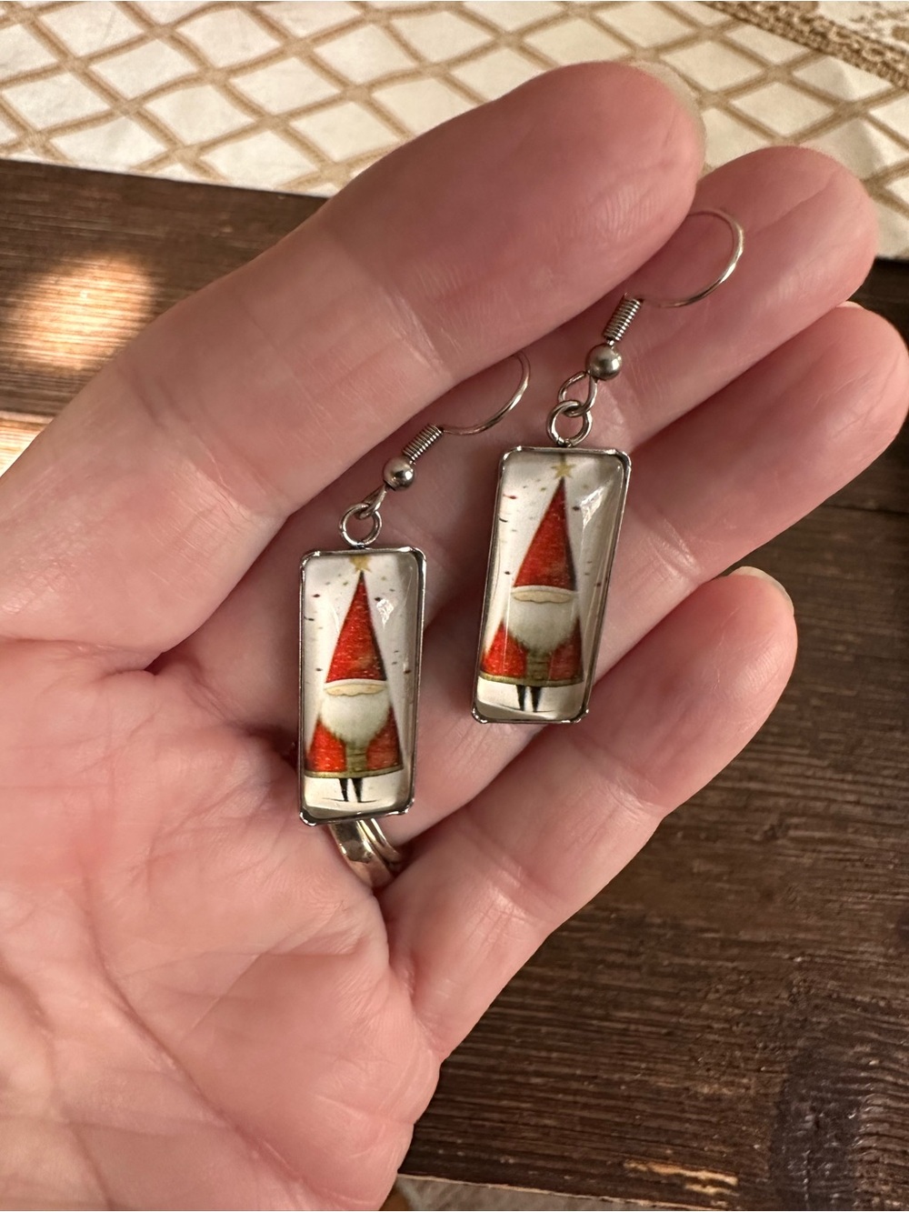 Santa holiday Pendant Earring Red and White